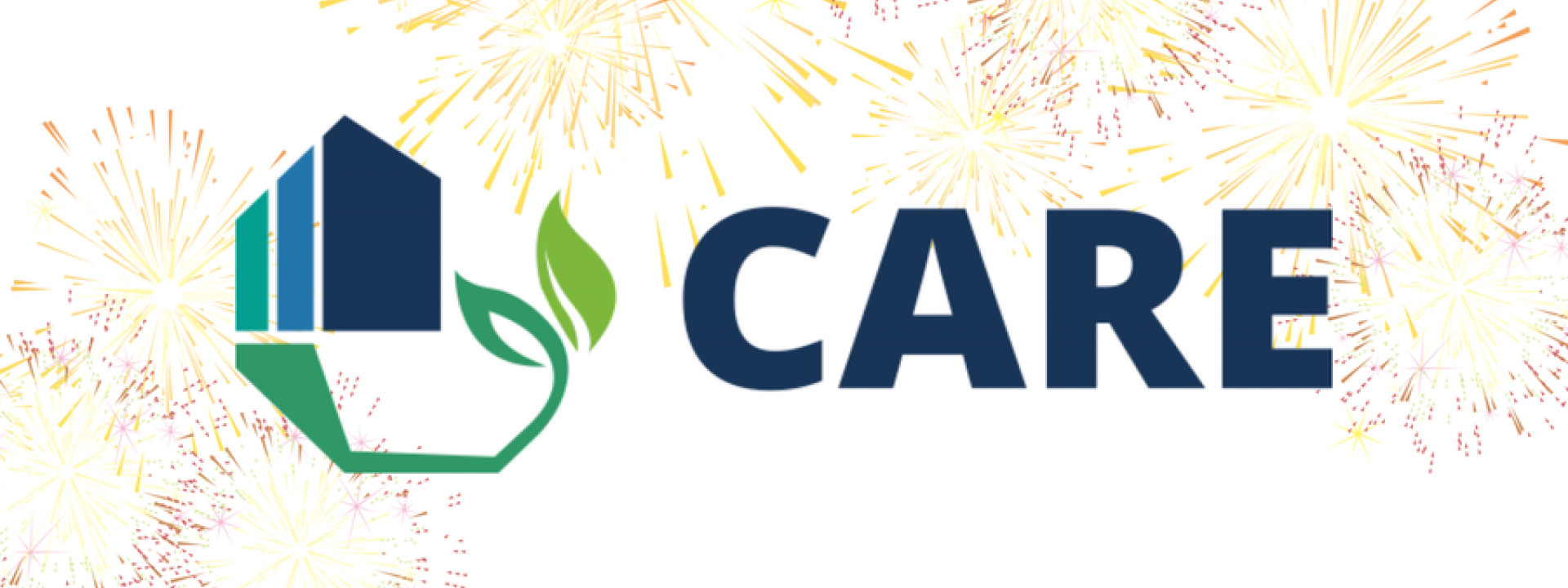 CARE-Logo with fireworks in the background.