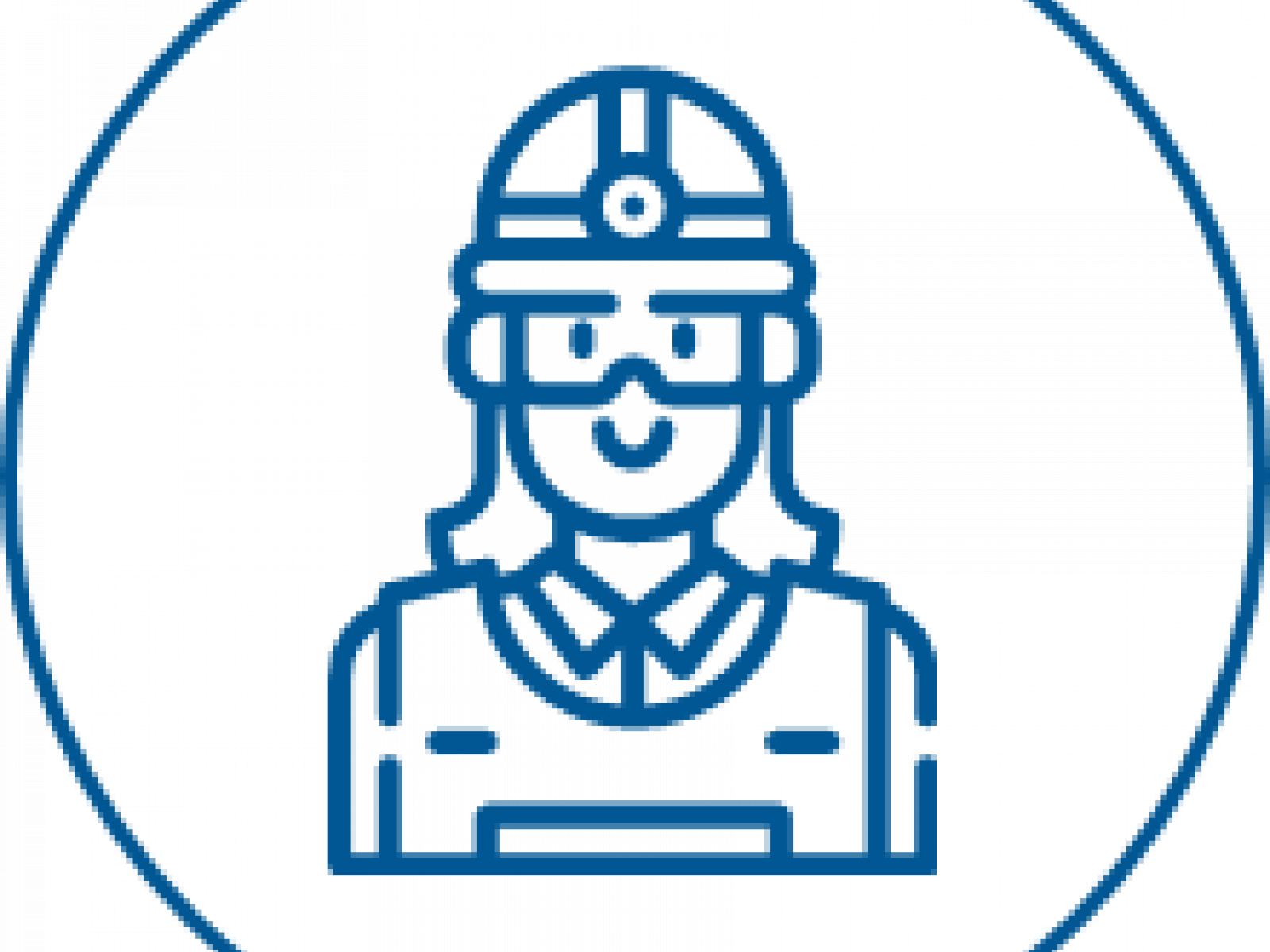 Drawing of a woman in work clothes with hard hat and safety goggles